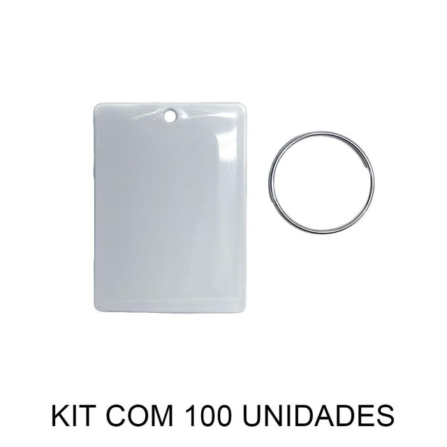 Chaveiro em Polímero Retangular Branco para Sublimação (UDP) com Argola | Kit com 100 Unidades