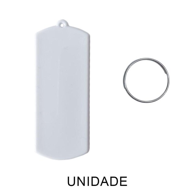 Chaveiro em Polímero Tag Retangular Ticket Branco para Sublimação (UDP) com Argola | Unidade