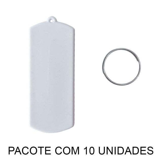 Chaveiro em Polímero Tag Retangular Ticket Branco para Sublimação (UDP) com Argola | Pacote com 10 Unidades