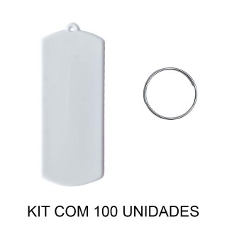 Chaveiro em Polímero Tag Retangular Ticket Branco para Sublimação (UDP) com Argola | Kit com 100 Unidades na Sulink