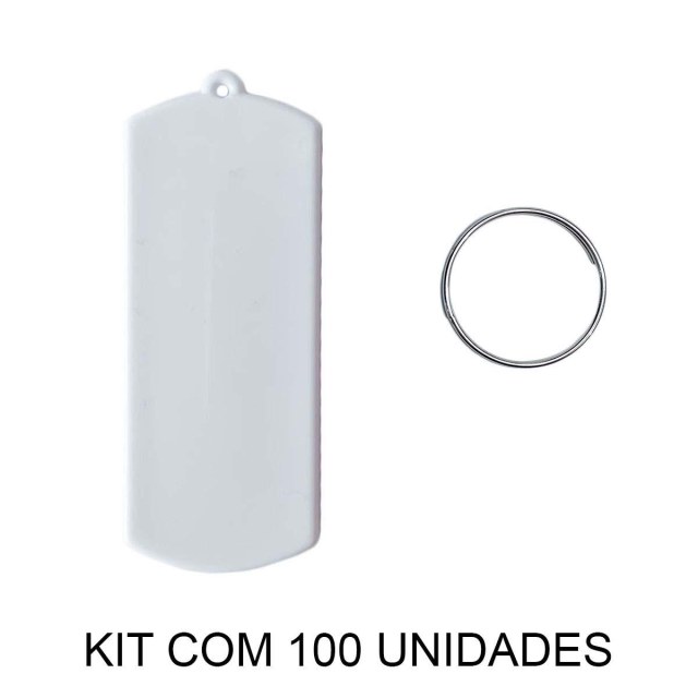 Chaveiro em Polímero Tag Retangular Ticket Branco para Sublimação (UDP) com Argola | Kit com 100 Unidades na Sulink