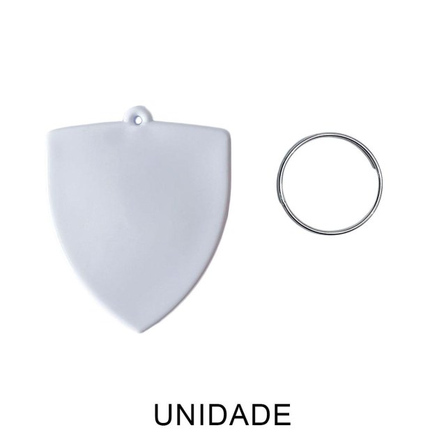 Chaveiro em Polímero Escudo Branco para Sublimação (UDP) com Argola | Unidade