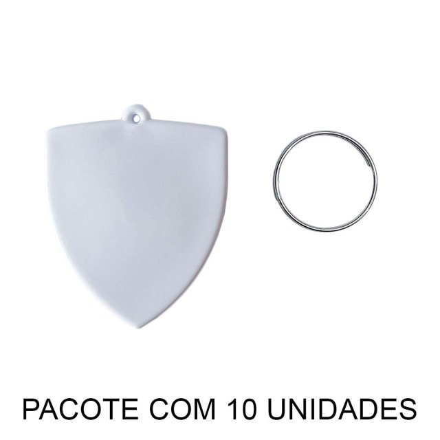 Chaveiro em Polímero Escudo Branco para Sublimação (UDP) com Argola | Pacote com 10 Unidades