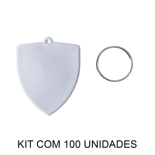 Chaveiro em Polímero Escudo Branco para Sublimação (UDP) com Argola | Kit com 100 Unidades