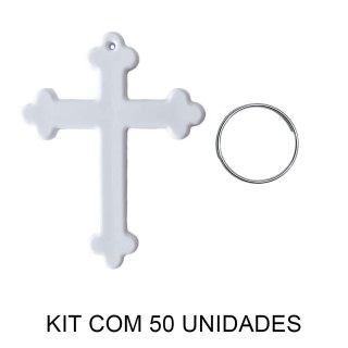Chaveiro em Polímero Cruz Branco para Sublimação (UDP) com Argola | Kit com 50 Unidades na Sulink