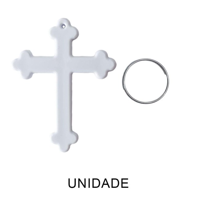 Chaveiro em Polímero Cruz Branco para Sublimação (UDP) com Argola | Unidade