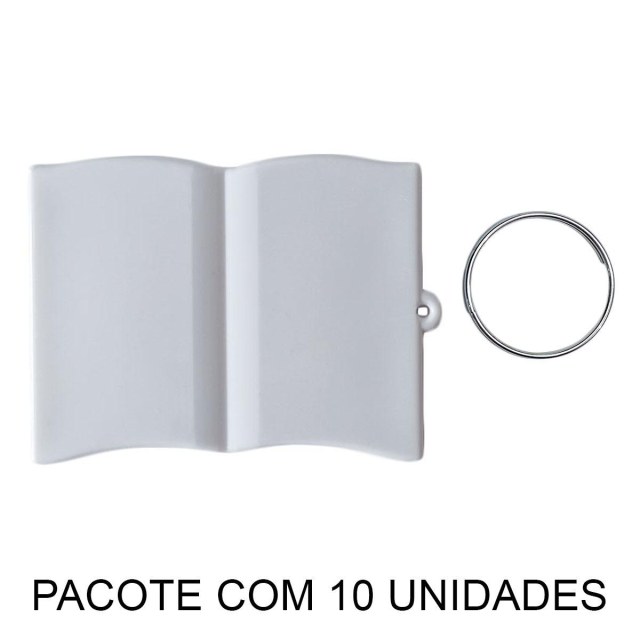 Chaveiro em Polímero Livro Bíblia Branco para Sublimação (UDP) com Argola | Pacote com 10 Unidades