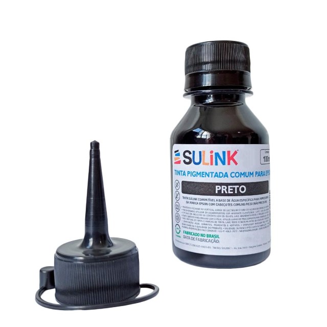 Tinta Pigmentada Preta para Impressoras Epson (Similar a 504, 534 e 774) | 100ml + Bico na Sulink