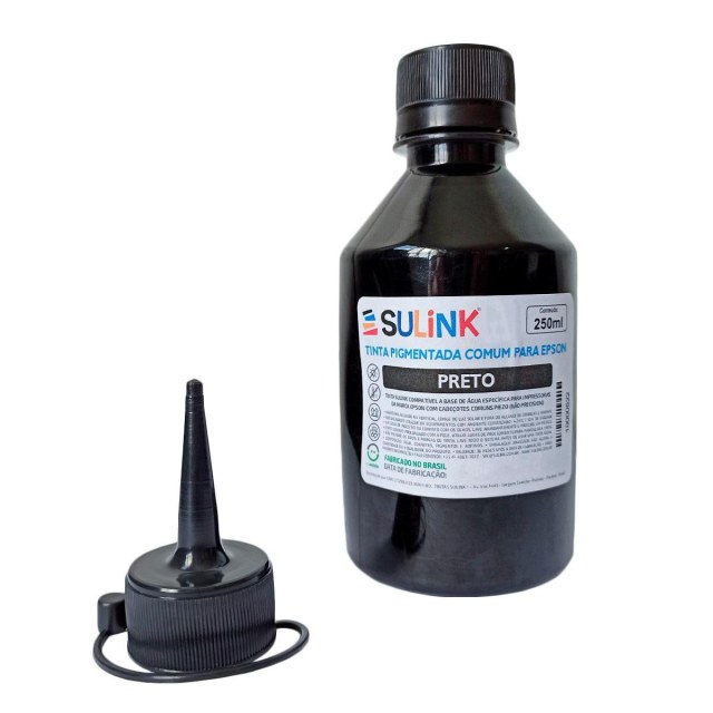 Tinta Pigmentada Preta para Impressoras Epson (Similar a 504, 534 e 774) | 250ml + Bico na Sulink