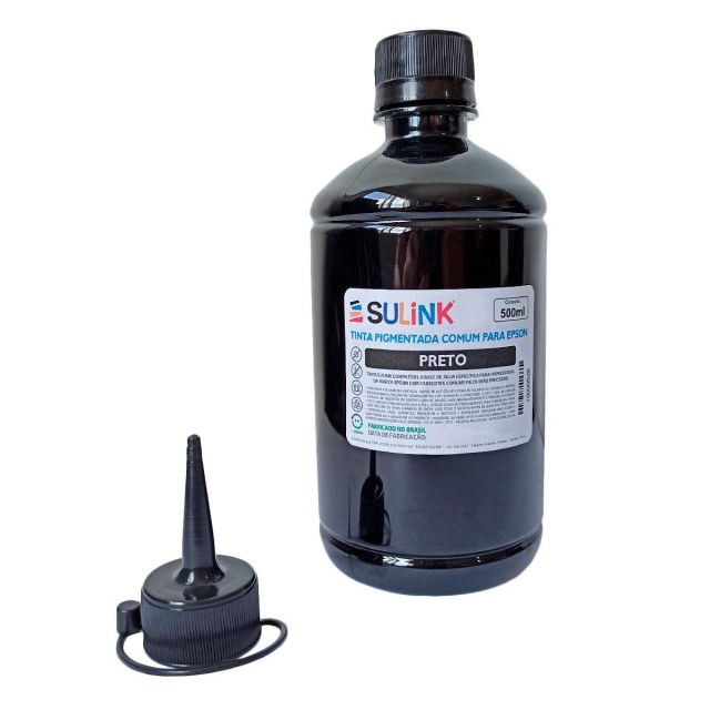 Tinta Pigmentada Preta para Impressoras Epson (Similar a 504, 534 e 774) | 500ml + Bico na Sulink