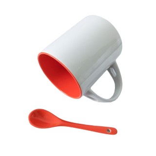 Caneca de Cerâmica Branca com Interior Colorido com Colher para Sublimação | Laranja na Sulink