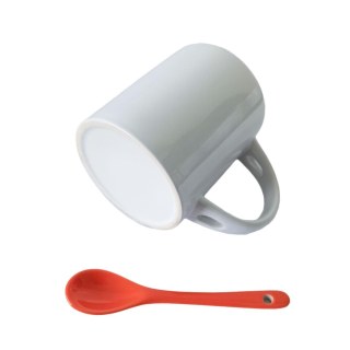 Caneca de Cerâmica Branca com Interior Colorido com Colher para Sublimação | Laranja na Sulink