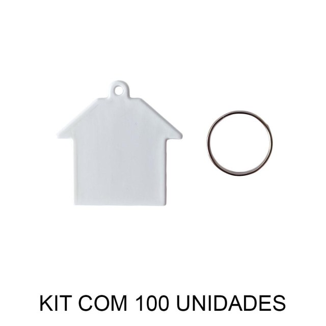 Chaveiro em Polímero Branco Casa Casinha para Sublimação (SM) | Kit com 100 Unidades