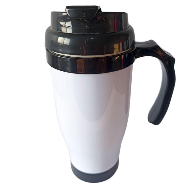 Caneca Térmica 450ml de Polímero Branco para Sublimação | Tampa/Alça/Base: Preta