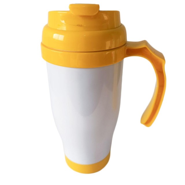 Caneca Térmica 450ml de Polímero Branco para Sublimação | Tampa/Alça/Base: Amarela