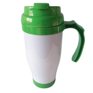 Caneca Térmica 450ml de Polímero Branco para Sublimação | Tampa/Alça/Base: Verde na Sulink