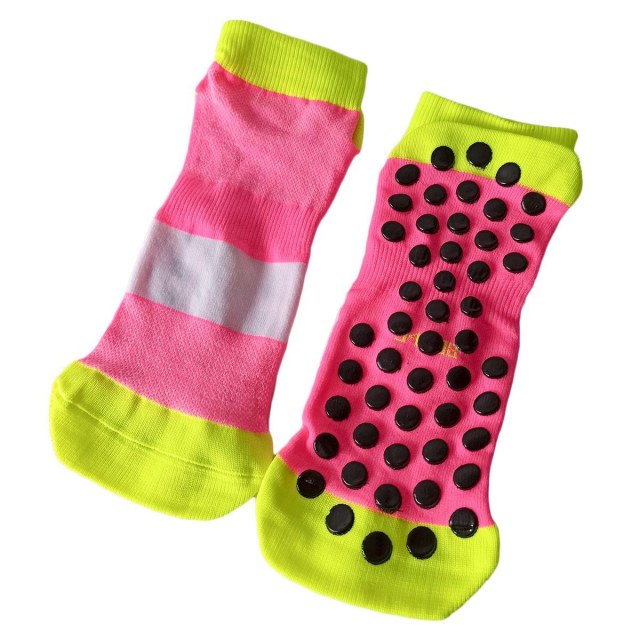 Meia Antiderrapante Pro Pilates com Tarja Branca para Sublimação | Tamanho GG - 34 a 38 | Rosa com Amarelo (SE)