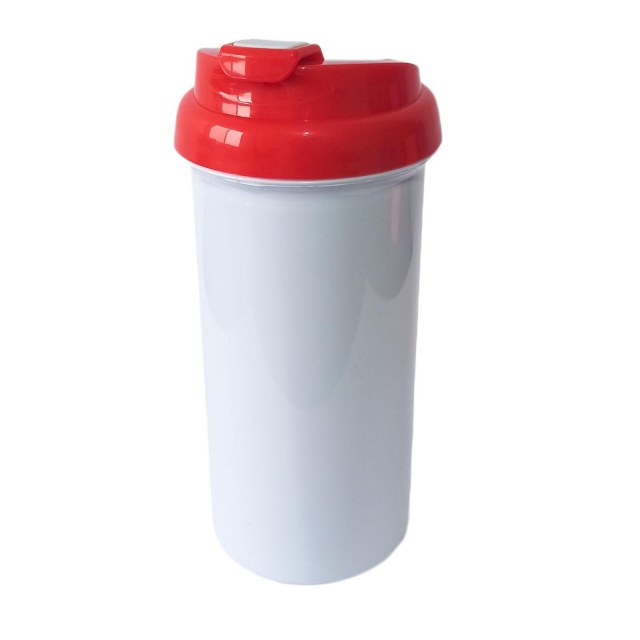 Squeeze de Plástico Polímero 550ml Branco com Tampa Colorida para Sublimação (ADP) | Vermelha