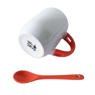 Caneca de Cerâmica Branca com Interior e Alça Colorido com Colher para Sublimação | Base Curvada – Laranja na Sulink