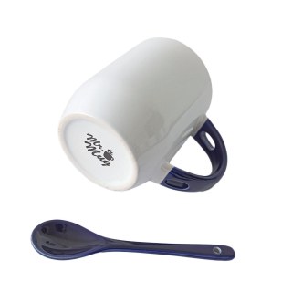 Caneca de Cerâmica Branca com Interior e Alça Colorido com Colher para Sublimação | Base Curvada – Azul Escuro na Sulink