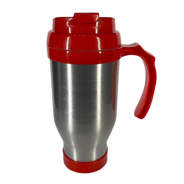 Caneca Térmica 450ml de Alumínio Prata para Sublimação | Tampa/Alça/Base: Vermelha