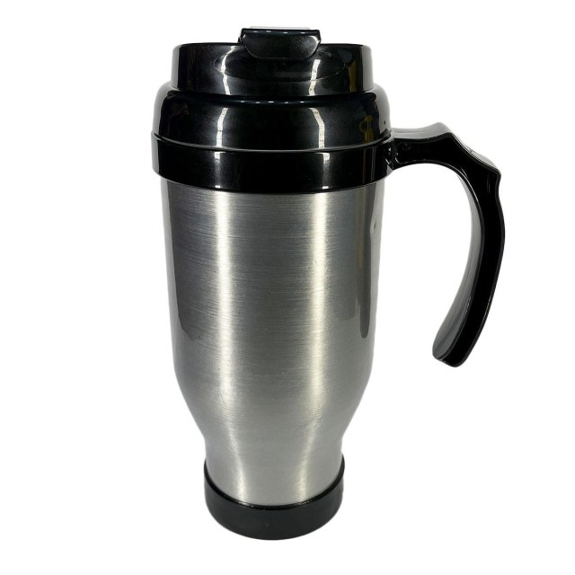 Caneca Térmica 450ml de Alumínio Prata para Sublimação | Tampa/Alça/Base: Preta