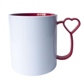 Caneca de Plástico Polímero 360ml Branca com Interior e Alça Coraçãozinho Colorido para Sublimação (ADP) | Vermelha na Sulink