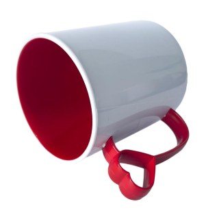 Caneca de Plástico Polímero 360ml Branca com Interior e Alça Coraçãozinho Colorido para Sublimação (ADP) | Vermelha na Sulink