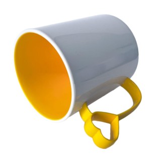 Caneca de Plástico Polímero 360ml Branca com Interior e Alça Coraçãozinho Colorido para Sublimação (ADP) | Amarela na Sulink
