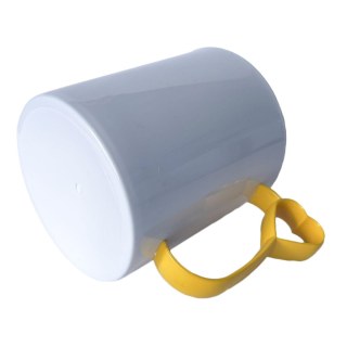 Caneca de Plástico Polímero 360ml Branca com Interior e Alça Coraçãozinho Colorido para Sublimação (ADP) | Amarela na Sulink