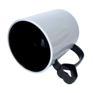 Caneca de Plástico Polímero 360ml Branca com Interior e Alça Coraçãozinho Colorido para Sublimação (ADP) | Preta na Sulink