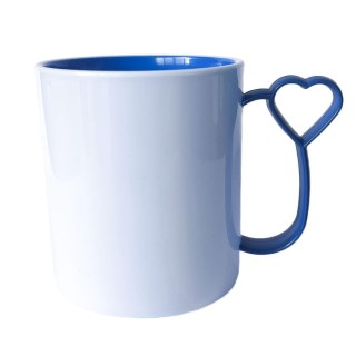 Caneca de Plástico Polímero 360ml Branca com Interior e Alça Coraçãozinho Colorido para Sublimação (ADP) | Azul Royal na Sulink