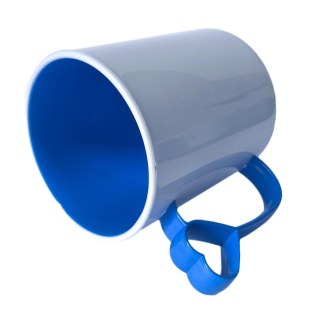 Caneca de Plástico Polímero 360ml Branca com Interior e Alça Coraçãozinho Colorido para Sublimação (ADP) | Azul Royal na Sulink
