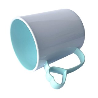 Caneca de Plástico Polímero 360ml Branca com Interior e Alça Coraçãozinho Colorido para Sublimação (ADP) | Azul Turquesa na Sulink