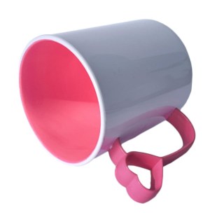Caneca de Plástico Polímero 360ml Branca com Interior e Alça Coraçãozinho Colorido para Sublimação (ADP) | Rosa Chiclete na Sulink