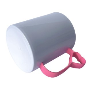Caneca de Plástico Polímero 360ml Branca com Interior e Alça Coraçãozinho Colorido para Sublimação (ADP) | Rosa Chiclete na Sulink