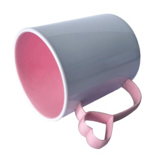 Caneca de Plástico Polímero 360ml Branca com Interior e Alça Coraçãozinho Colorido para Sublimação (ADP) | Rosa BB na Sulink