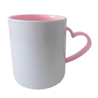 Caneca de Plástico Polímero 360ml Branca com Interior e Alça Coração Colorido para Sublimação (ADP) | Rosa BB na Sulink