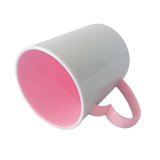 Caneca de Plástico Polímero 360ml Branca com Interior e Alça Coração Colorido para Sublimação (ADP) | Rosa BB na Sulink