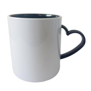 Caneca de Plástico Polímero 360ml Branca com Interior e Alça Coração Colorido para Sublimação (ADP) | Preta na Sulink