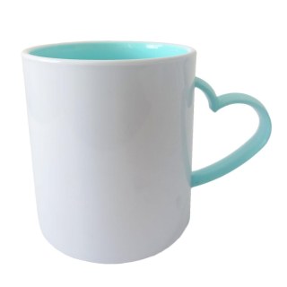 Caneca de Plástico Polímero 360ml Branca com Interior e Alça Coração Colorido para Sublimação (ADP) | Azul Turquesa na Sulink