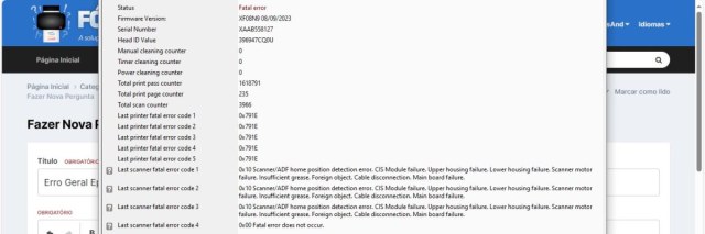 Minha Epson está com Erro Geral, como ver o histórico de erros?