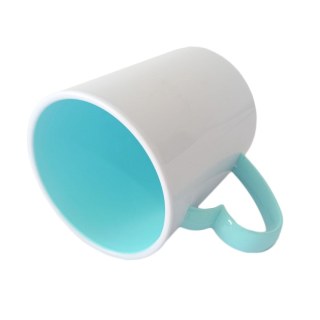 Caneca de Plástico Polímero 360ml Branca com Interior e Alça Coração Colorido para Sublimação (ADP) | Azul Turquesa na Sulink
