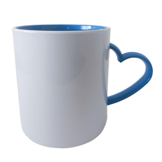 Caneca de Plástico Polímero 360ml Branca com Interior e Alça Coração Colorido para Sublimação (ADP) | Azul Royal