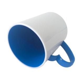 Caneca de Plástico Polímero 360ml Branca com Interior e Alça Coração Colorido para Sublimação (ADP) | Azul Royal na Sulink