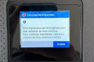 Aviso de Cartuchos Incompatíveis nas Plotter HP T230 T250 T650 e Similares no Blog