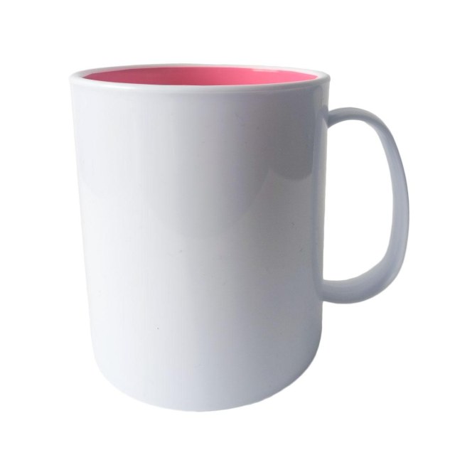 Caneca de Plástico Polímero 360ml Branca com Interior Colorido para Sublimação (ADP) | Rosa Chiclete