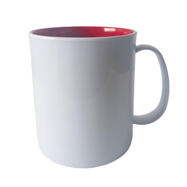 Caneca de Plástico Polímero 360ml Branca com Interior Colorido para Sublimação (ADP) | Vermelha
