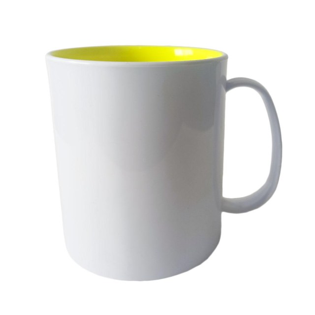 Caneca de Plástico Polímero 360ml Branca com Interior Colorido para Sublimação (ADP) | Amarelo Neon