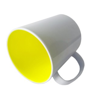 Caneca de Plástico Polímero 360ml Branca com Interior Colorido para Sublimação (ADP) | Amarelo Neon na Sulink